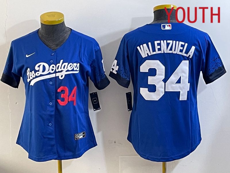 Youth  Los Angeles Dodgers #34 Valenzuela 2024 blue jersey 2024112007->youth mlb jersey->Youth Jersey